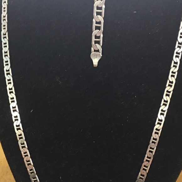 Italian 925 chain link necklace and bracelet set - Picture 1 of 8